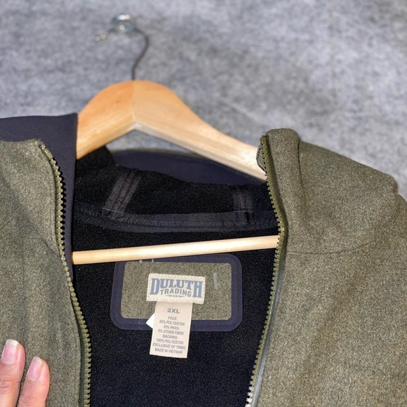Duluth Trading Co Men’s 2XL Wool Blend Hooded Full Zip Jacket Coat Green - Picture 3 of 7